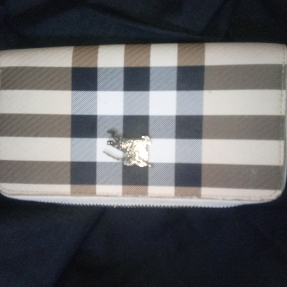 Checkered Wallet with Gold Accent